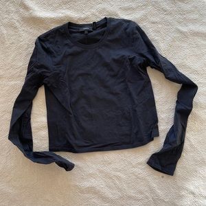 THEORY Navy Cropped Long Sleeve Shirt